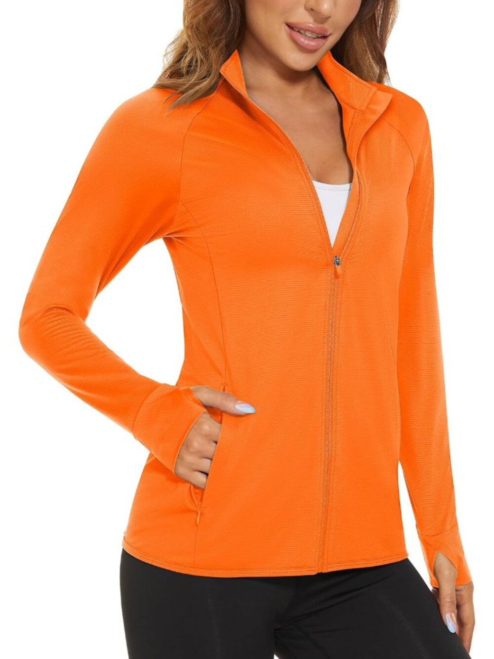 〽️Orange Women's UPF 50+ Lightweight Outdoor Jacket Full Zip Athletic Sun Shirt